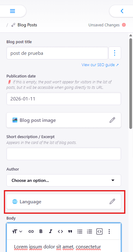 seleccionar idioma en blog