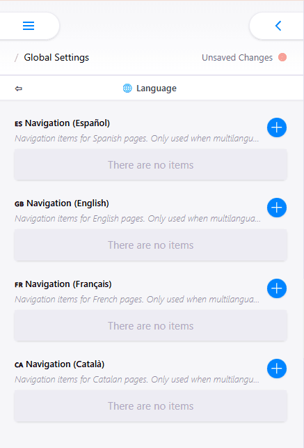 opciones por lenguaje del Header