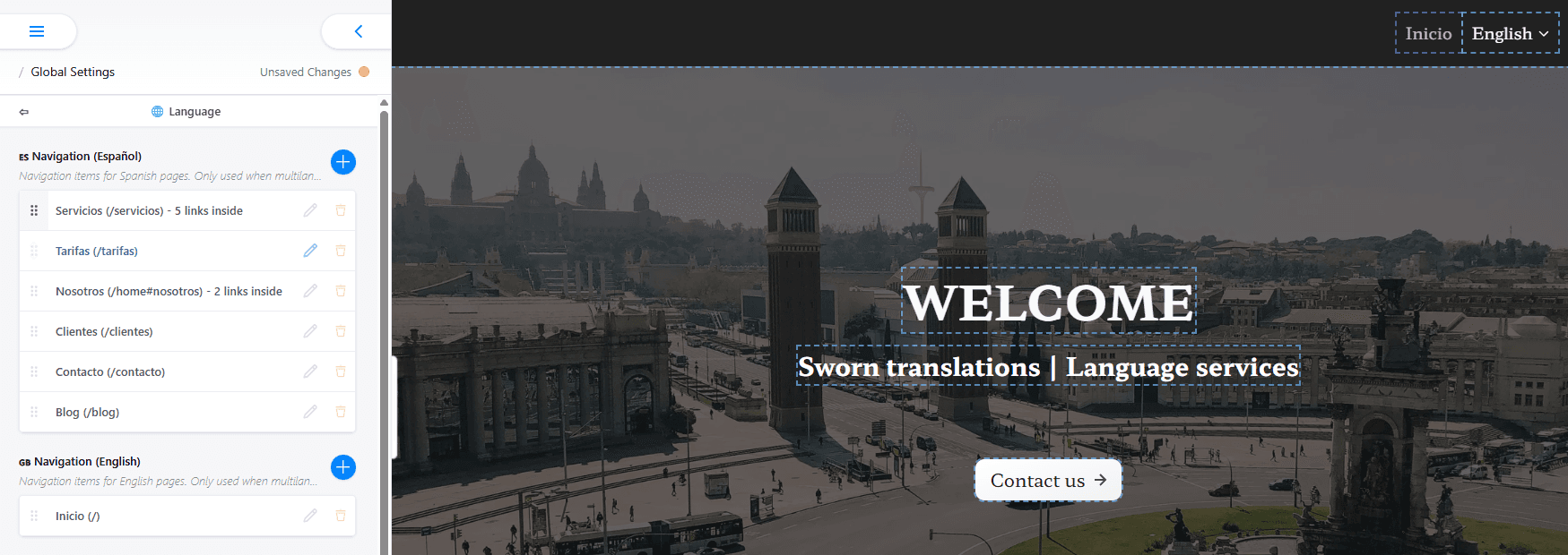 Header vacío en nuevo idioma