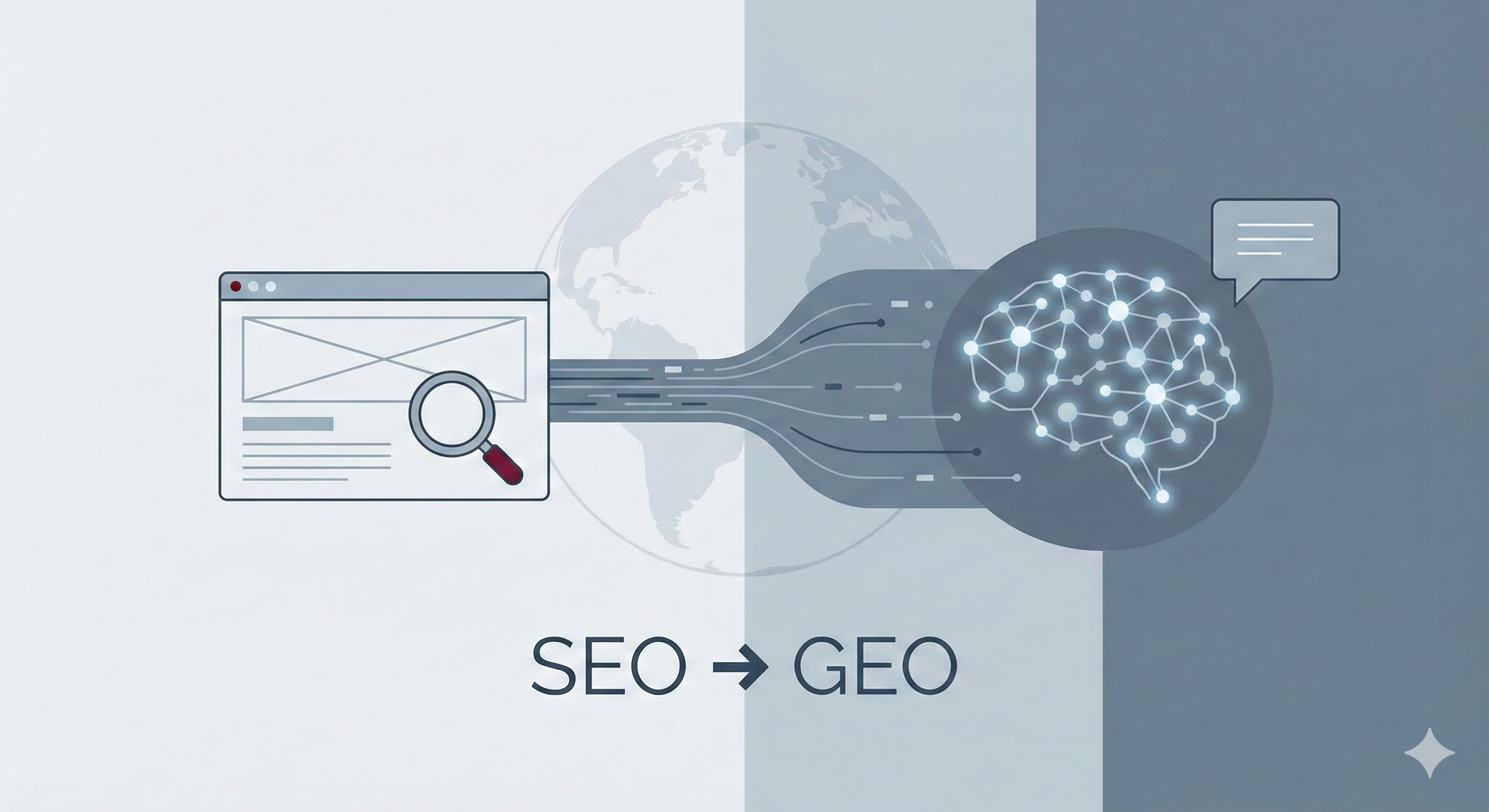 Infografía minimalista SEO hacia GEO