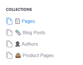 Collections menu with Pages option