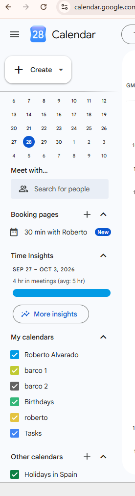 Google Calendar con la lista de calendarios