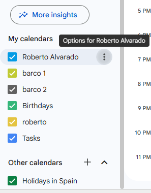 Botón de tres puntos junto al calendario