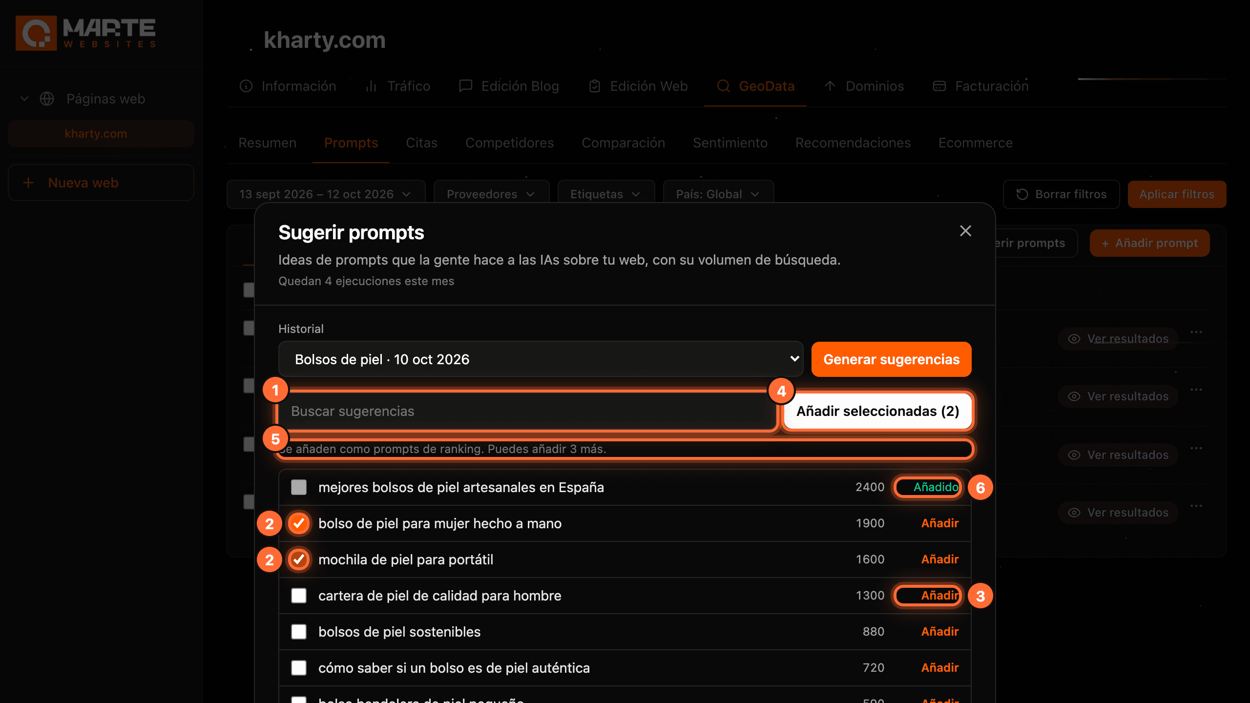 Suggest prompts window with suggestions ticked to add