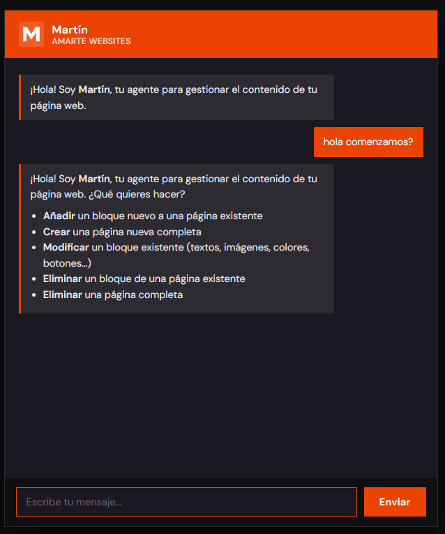 Martín, the Amarte Websites conversational agent