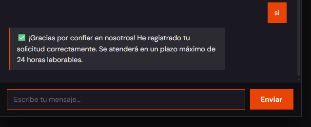 Martín's final message confirming that the request has been registered