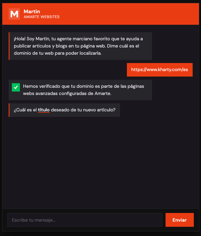 Martín, the Amarte Websites conversational agent