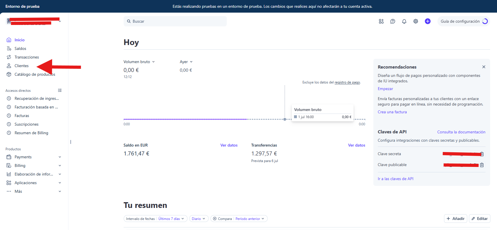 Stripe sidebar with the Customers option highlighted
