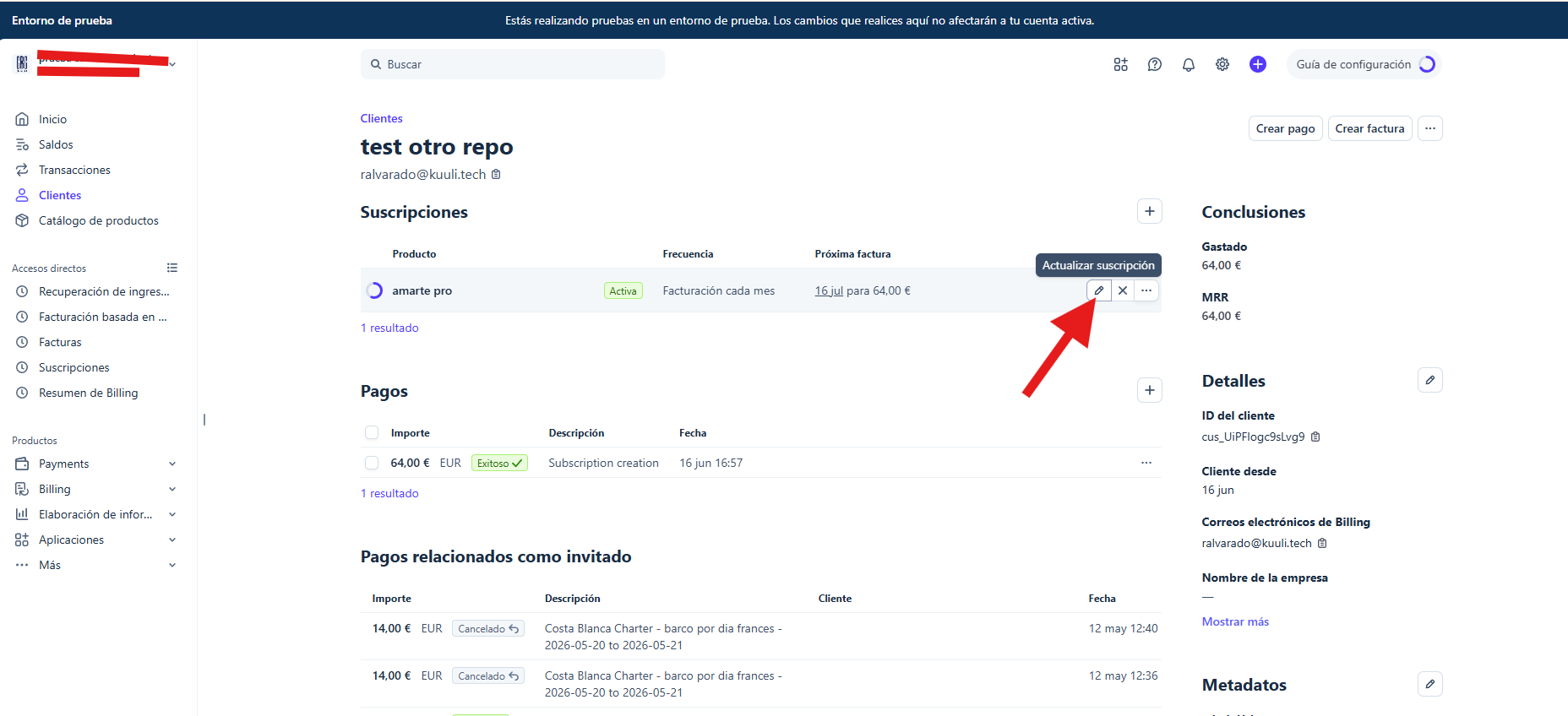 Icon to update the subscription in Stripe
