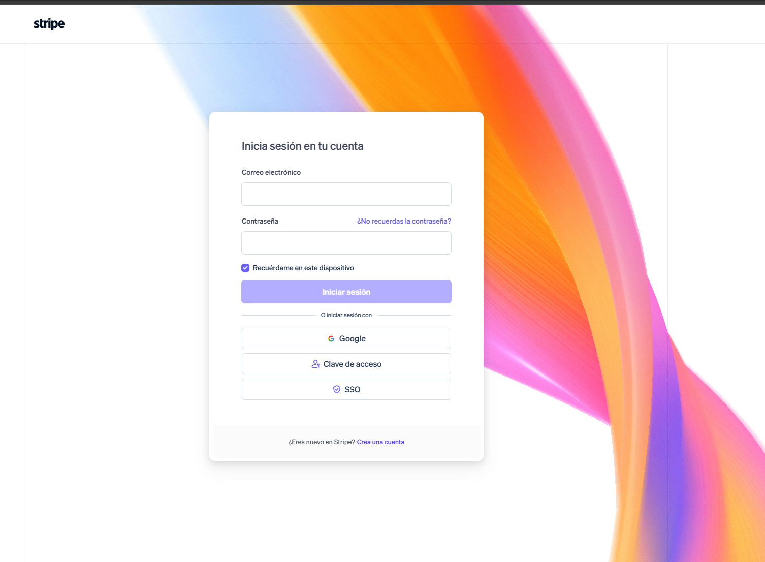 Stripe login page with the Email and Password fields, and the Forgot your password? link