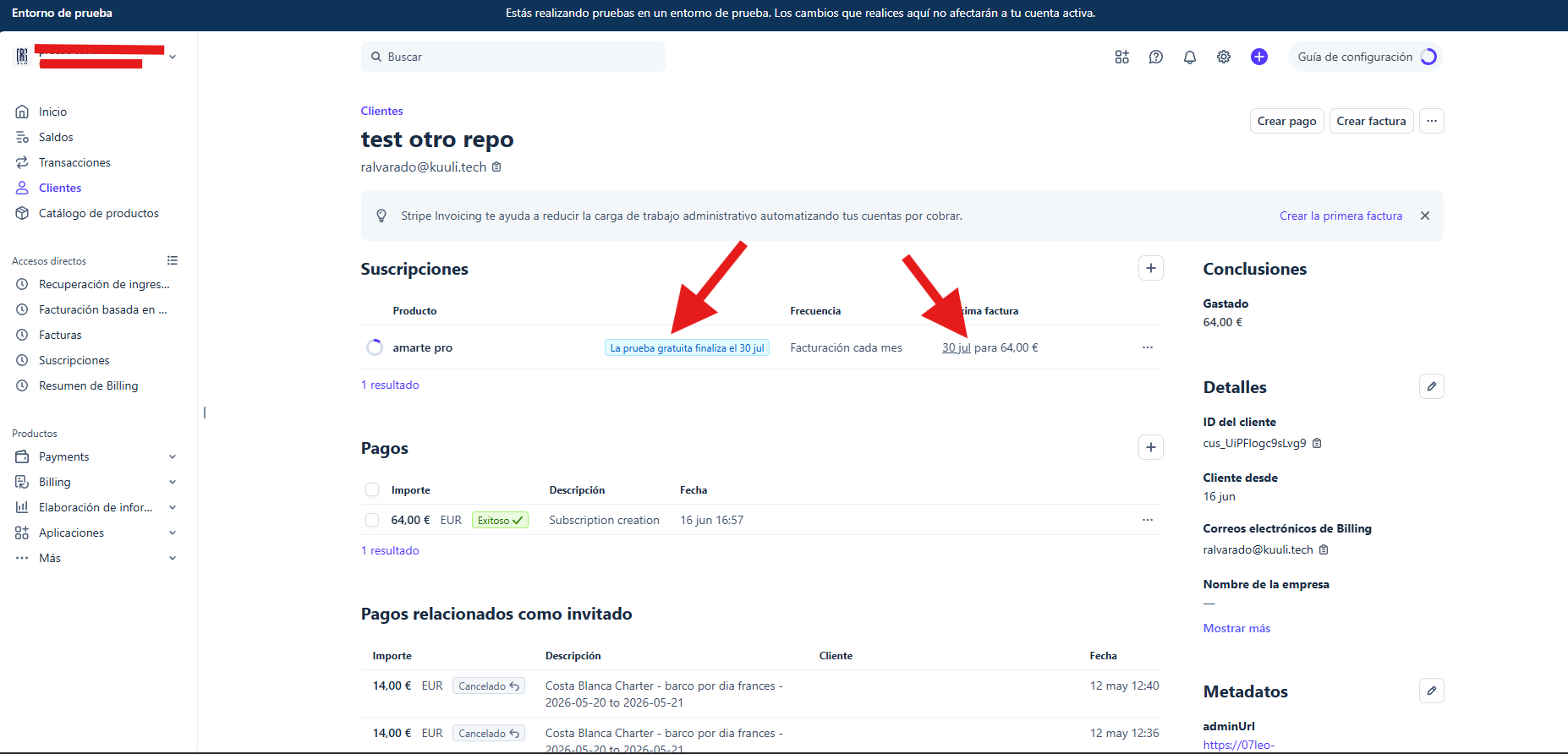 Stripe subscription with the free trial and the new next invoice date