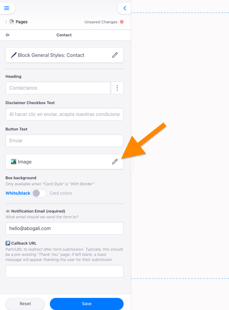 Marte editor bar image in contact block