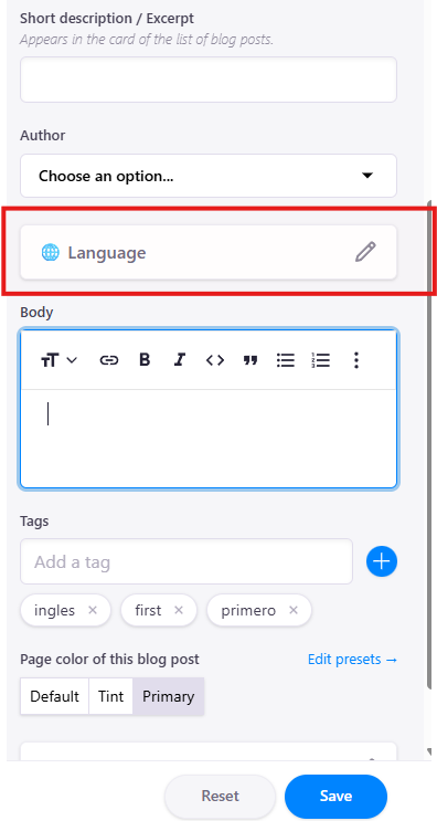 Blog language button